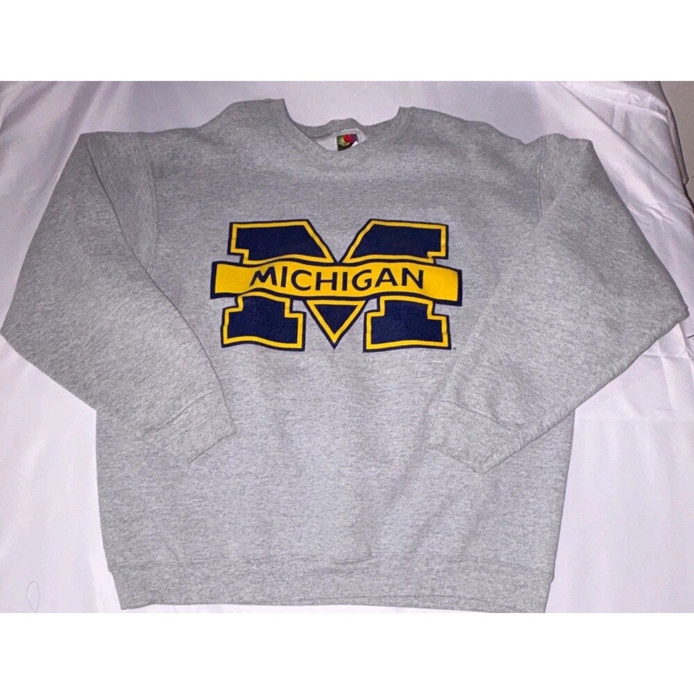 Vintage 90s Michigan Wolverines Sweatshirt Large Fruit of the Loom Super Cotton